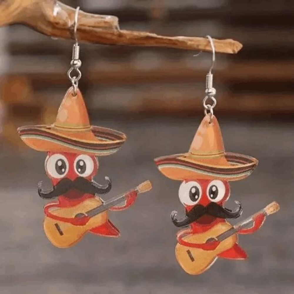 Western Cowboy Chile Pepper Guitar Dangle Earrings